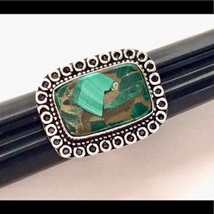 Copper & Malachite Gemstone Ring Square Cut